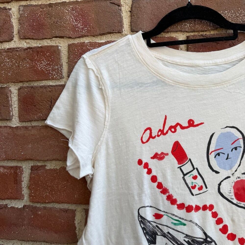 Anthropologie Maeve x Phthalo Ruth Adore Graphic Tee Cotton Boxy small petite NE - Picture 9 of 10